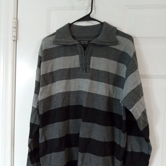 Marx & Dutch Collection Gray Striped 1/4 Zip Pullover Sweater Men's Large - Picture 3 of 7